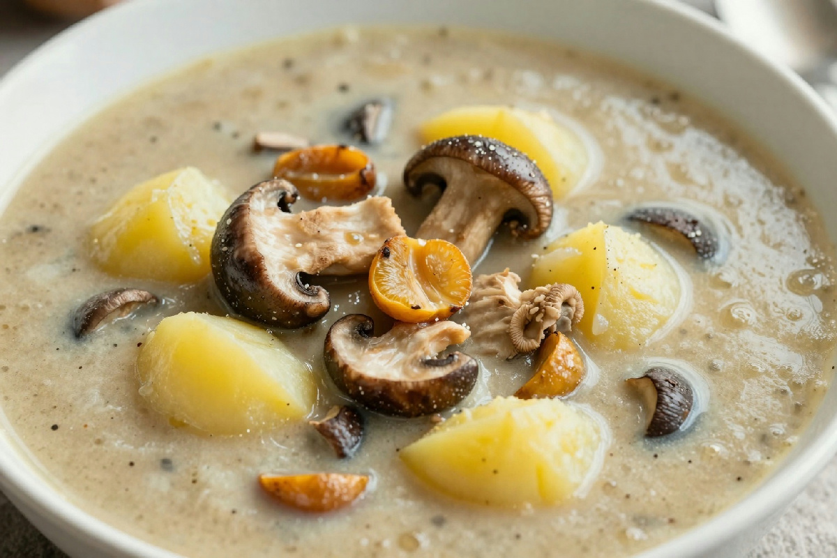 Gustare una zuppa avvolgente con patate, castagne e porcini: un abbraccio di sapori autunnali in tavola